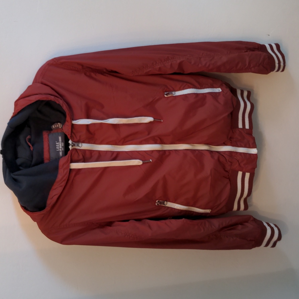 H&M track jacket hoodie full zip red with white stripes